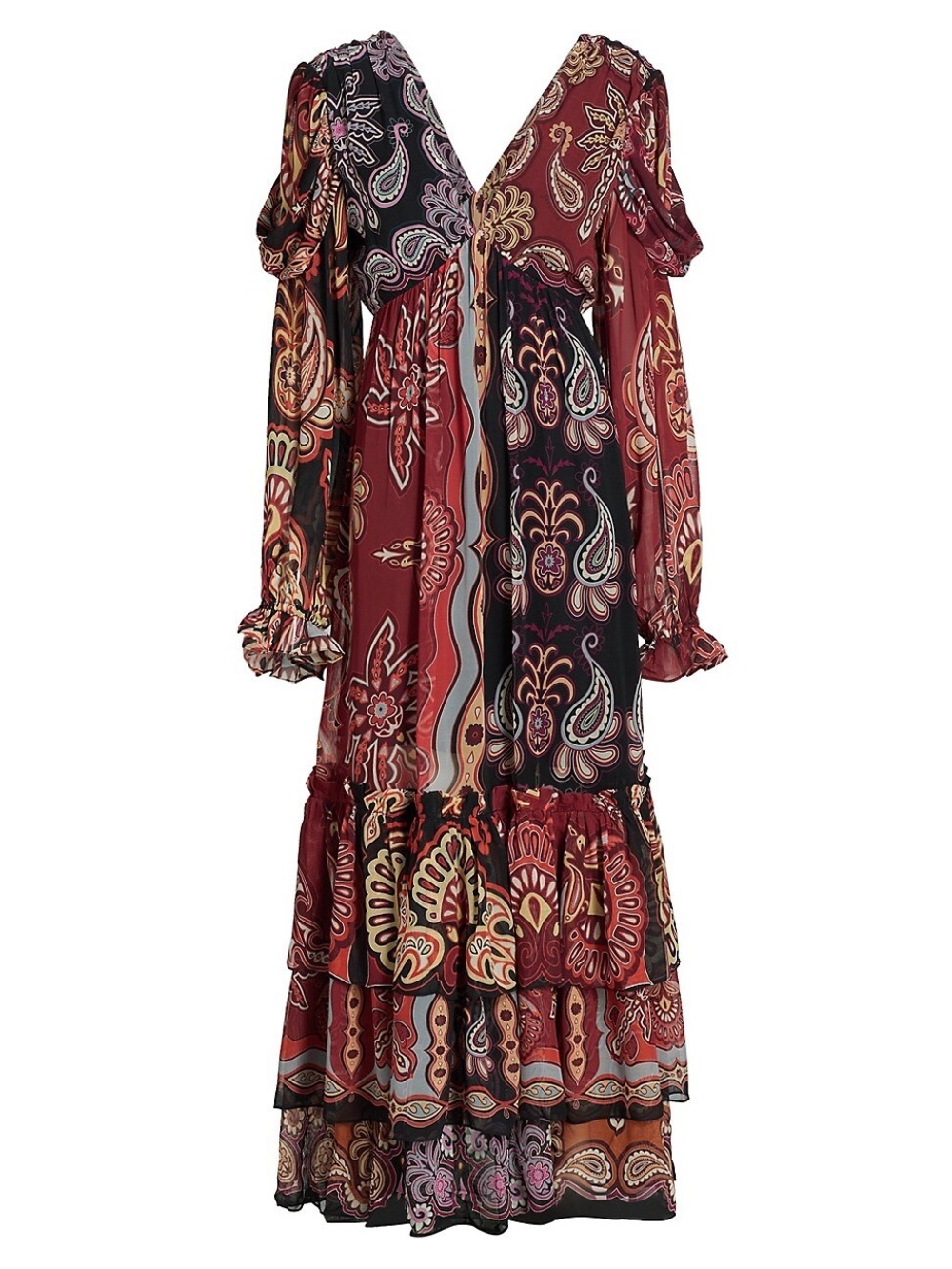 Farm Rio Boho Paisley V-Neck Maxi Dress in Burgundy - Picture 4 of 9
